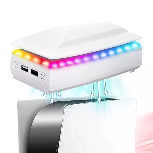 Adjustable Top Cooling Fan for PS5 Slim Disc/Digital Dustproof w/8 Modes LED Light Console Cooling Fan with 2 USB Port Game Part