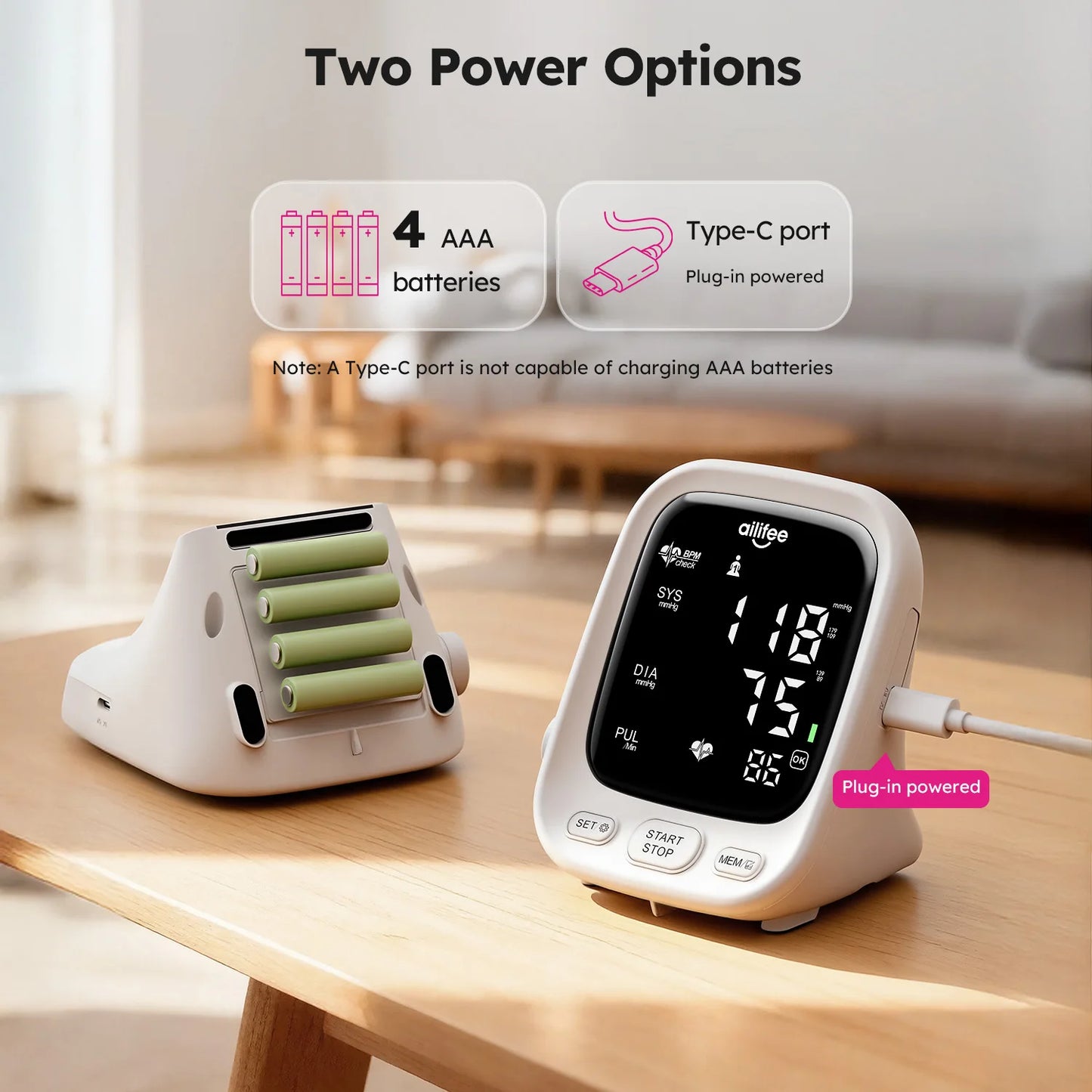 AILIFEE Upper Arm Blood Pressure Monitors for Home Use with Clear LED Backlit Display, Adjustable Bp Cuff, Dual-User Mode & Voice Announcement, AES-U312