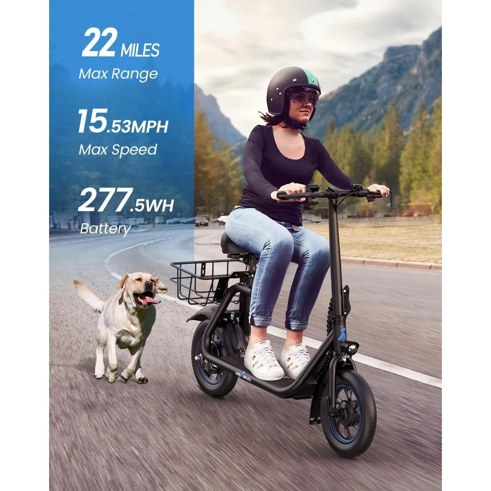 Foldable Electric Scooter for Adults Teens 20 Miles Range 265 Lbs Capacity 16MPH Commuter Scooter with Seat Basket