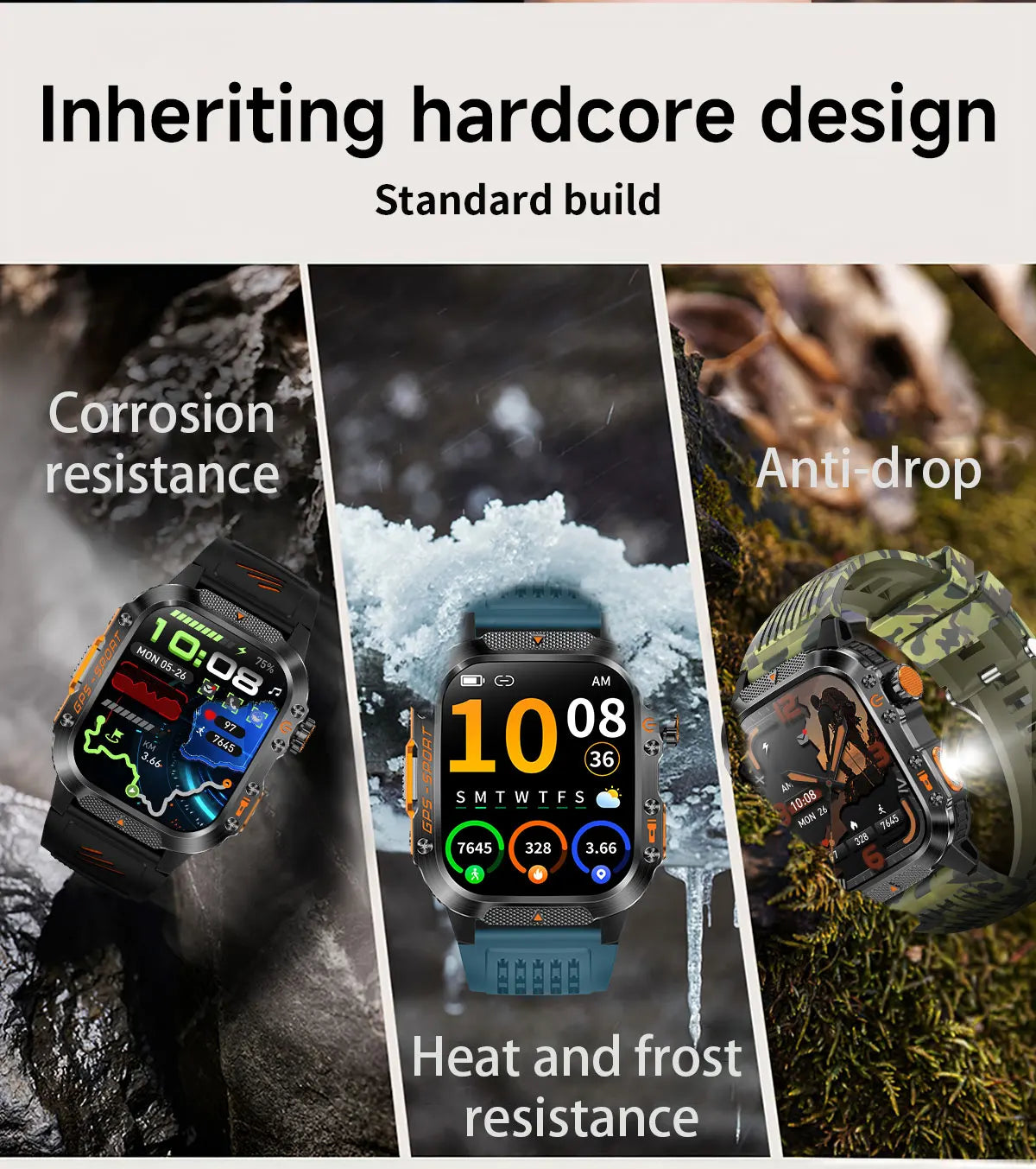Military GPS Smartwatch With Compass 3ATM Waterproof For Men Women