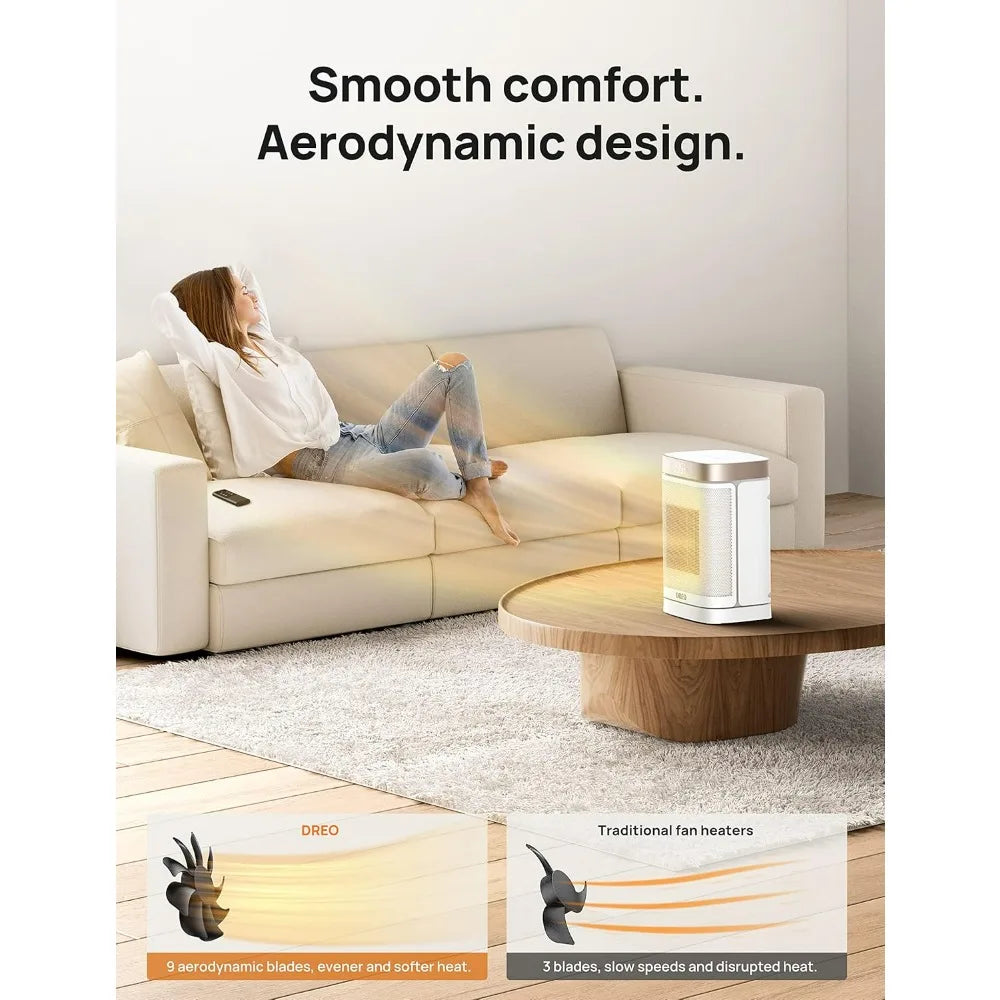 Dreo Atom One Space Heater with Remote, 70°Oscillating Electric Heaters with Digital Thermostat, 1500W PTC Ceramic Heater