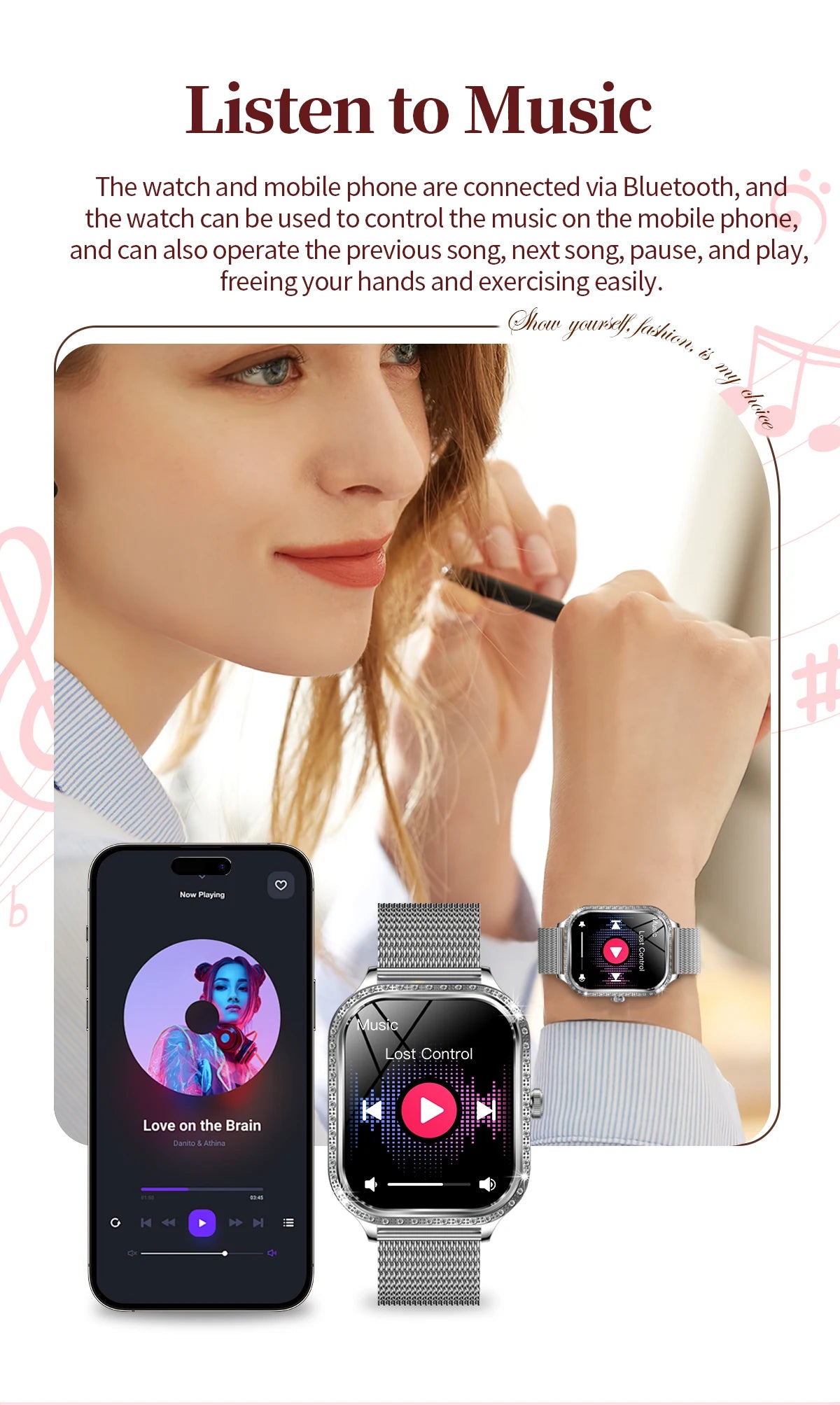 Women's Bluetooth Call Smartwatch With Curved Screen Waterproof