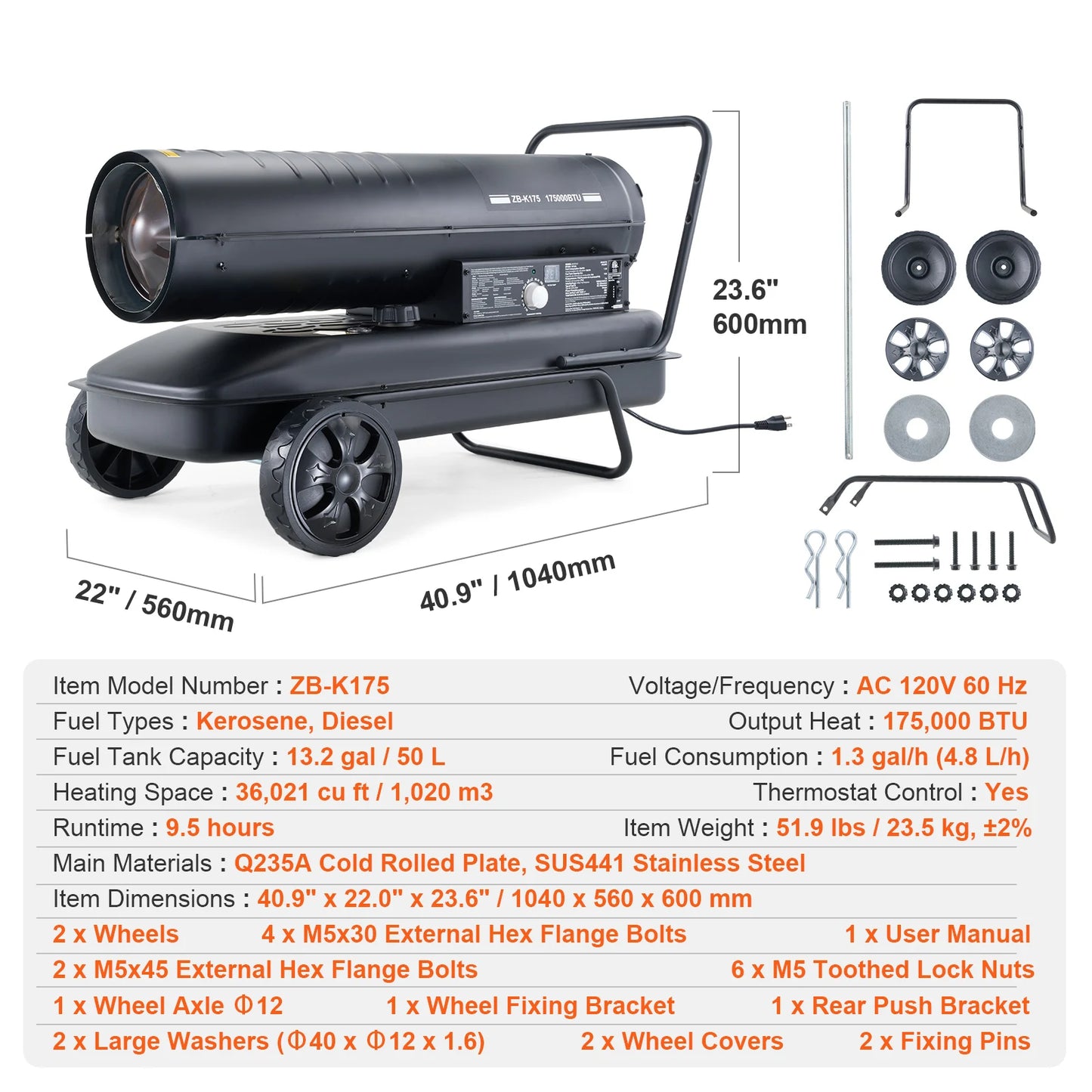 SucceBuy Kerosene Forced Air Heater Portable Torpedo Diesel Space Heater with Thermostat Tank Energy-Efficient heavy-duty Heater
