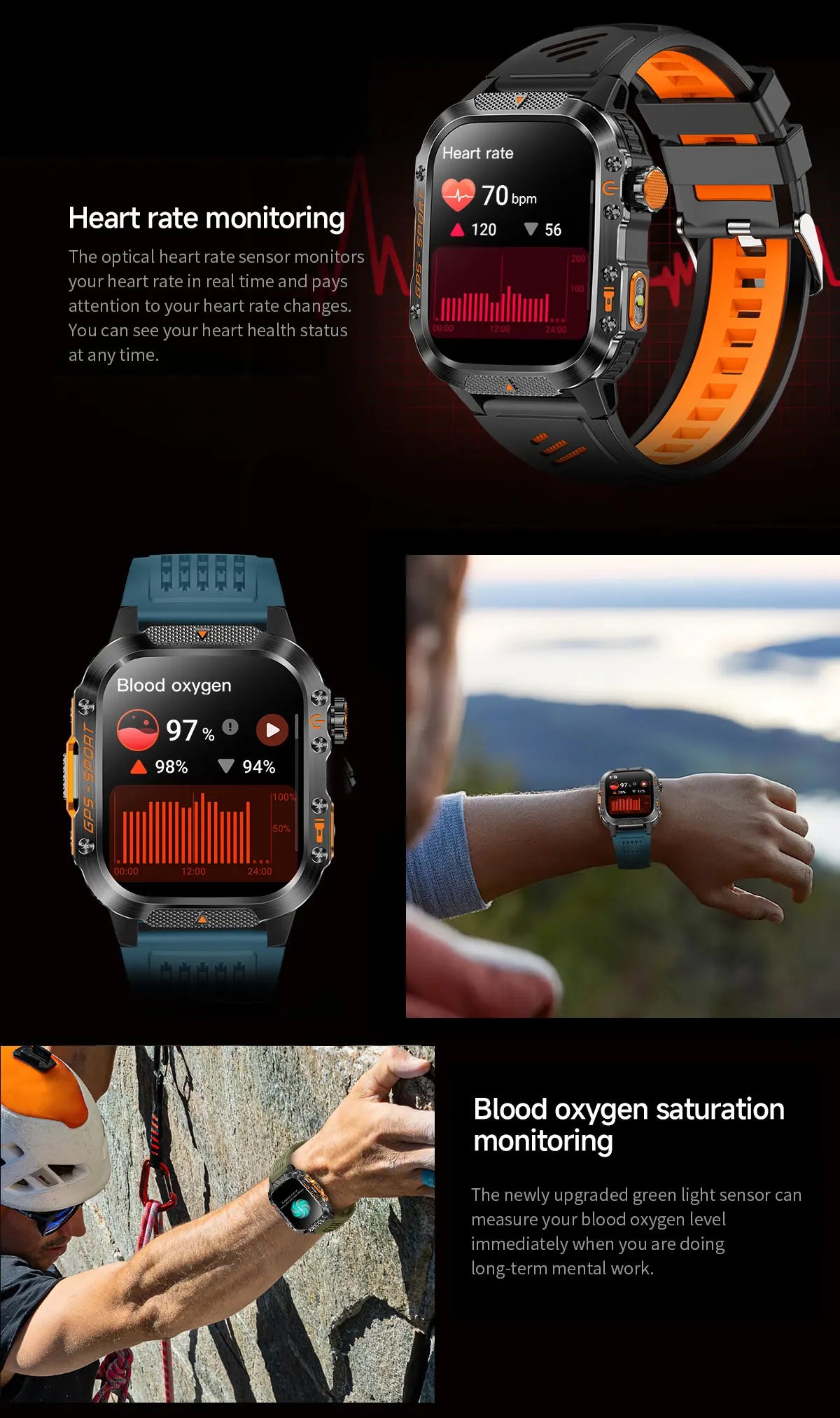 Military GPS Smartwatch With Compass 3ATM Waterproof For Men Women