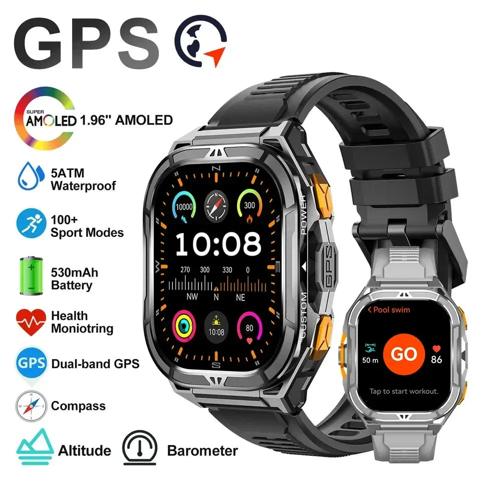 Luxury AMOLED Real GPS Smartwatch 5ATM Waterproof For Android