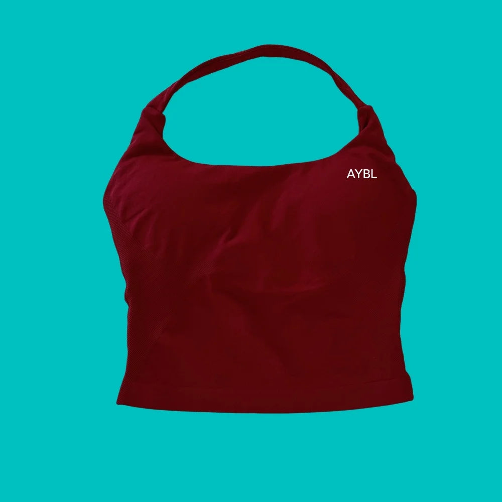 Women Seamless Halter Neck Yoga Set With High Waist Shorts