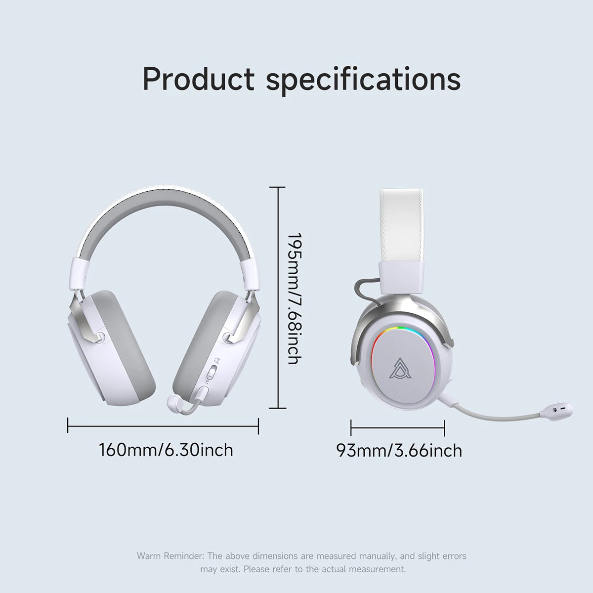 AJAZZ AHM10 MAX 2000mAh battery Wireless Bluetooth Gaming Headset Features a microphone, multiple RGB dynamic lighting effects, AI noise cancellation, virtual 7.1 surround sound, and driver support.