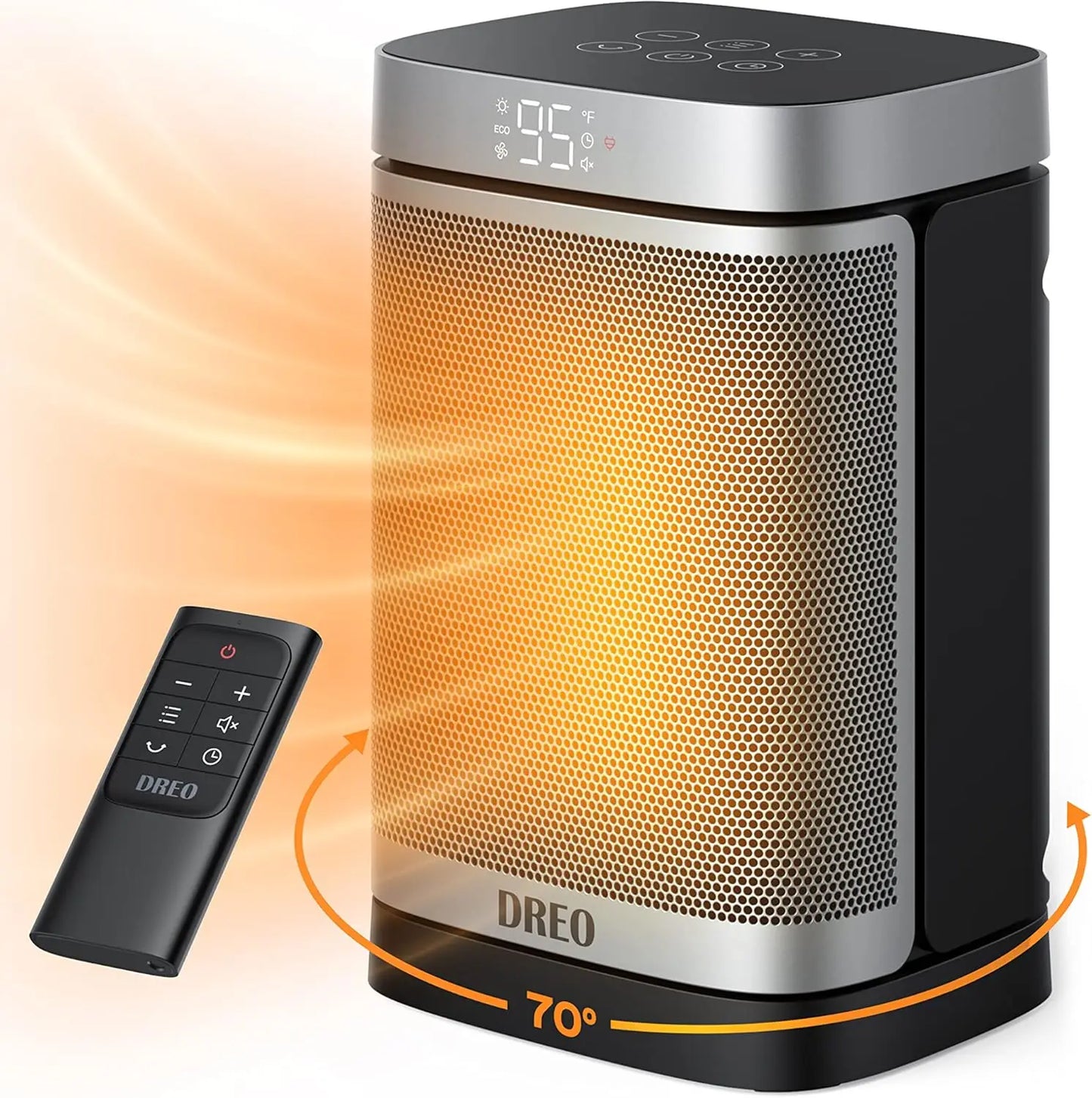 Dreo Atom One Space Heater with Remote, 70°Oscillating Electric Heaters with Digital Thermostat, 1500W PTC Ceramic Heater