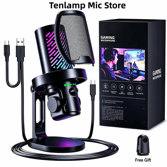 Tenlamp RGB USB Streaming Microphone ,Professionl Computer Condenser Mic For PC Mac Recording YouTube Podcasting Gaming Laptop Desktop