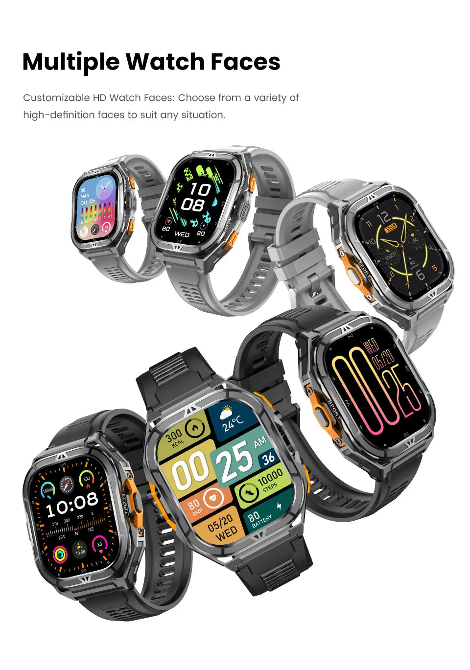 Luxury AMOLED Real GPS Smartwatch 5ATM Waterproof For Android