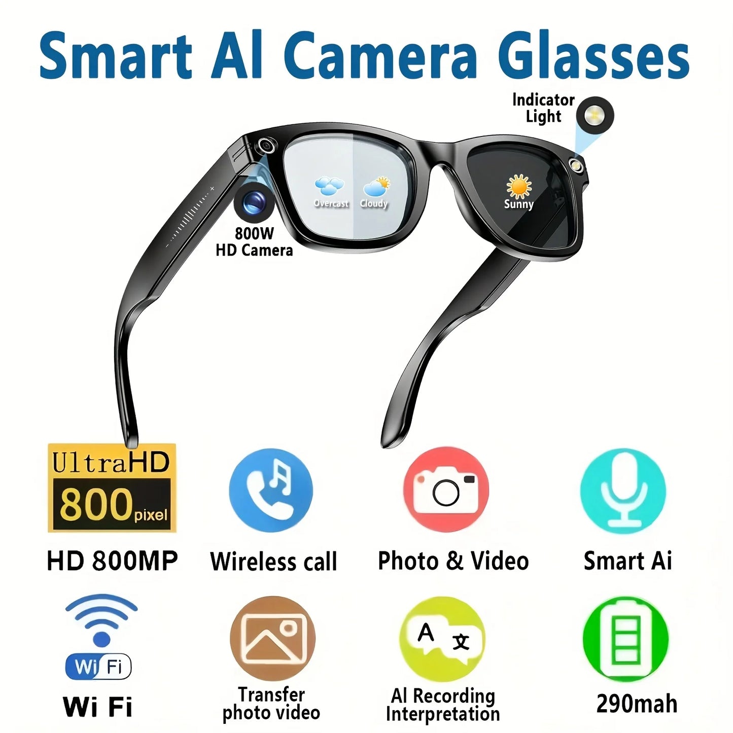 Fecoul 8MP Camera Smart Glasses With 4K Video Recording