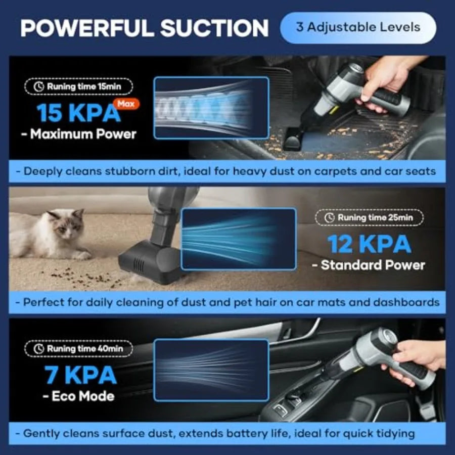 3 in 1 portable cordless mini vacuum cleaner for cars, desktop, home high-power 15000PA suction, air duster function, 7500mAh b