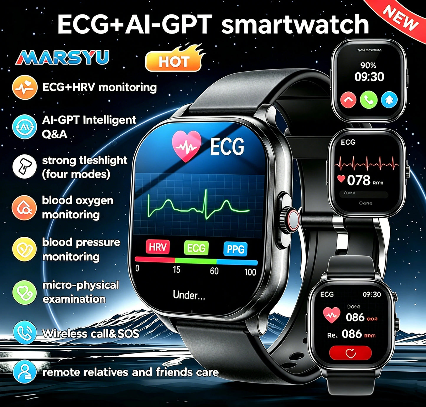 2026 New AI Healthy Diagnose ECG+PPG Smart Watch Blood Lipid Uric Acid Bluetooth Call Blood Pressure Health Smartwatch Women