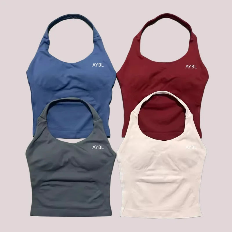 Women Seamless Halter Neck Yoga Set With High Waist Shorts