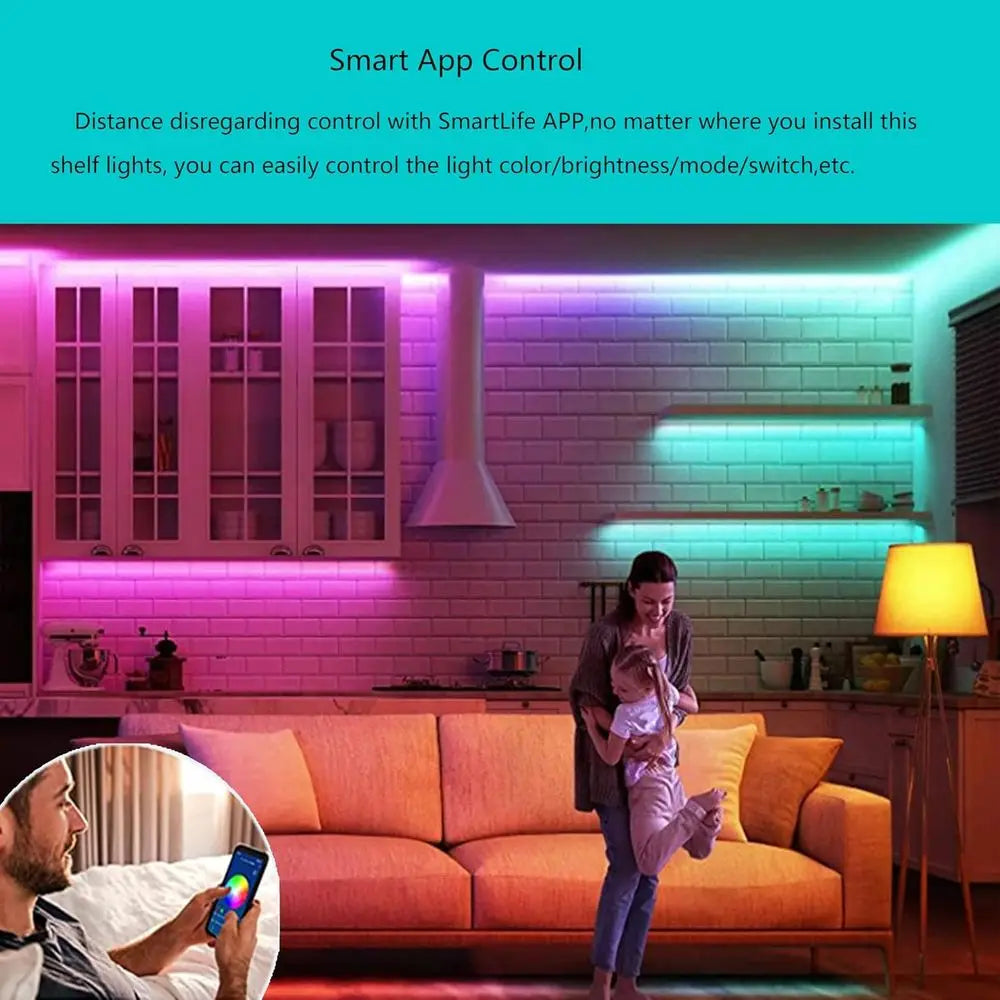 Dimmable RGB LED Under Cabinet Lighting Kit with Alexa Compatibility and Multi-Color Options (6 Bars)