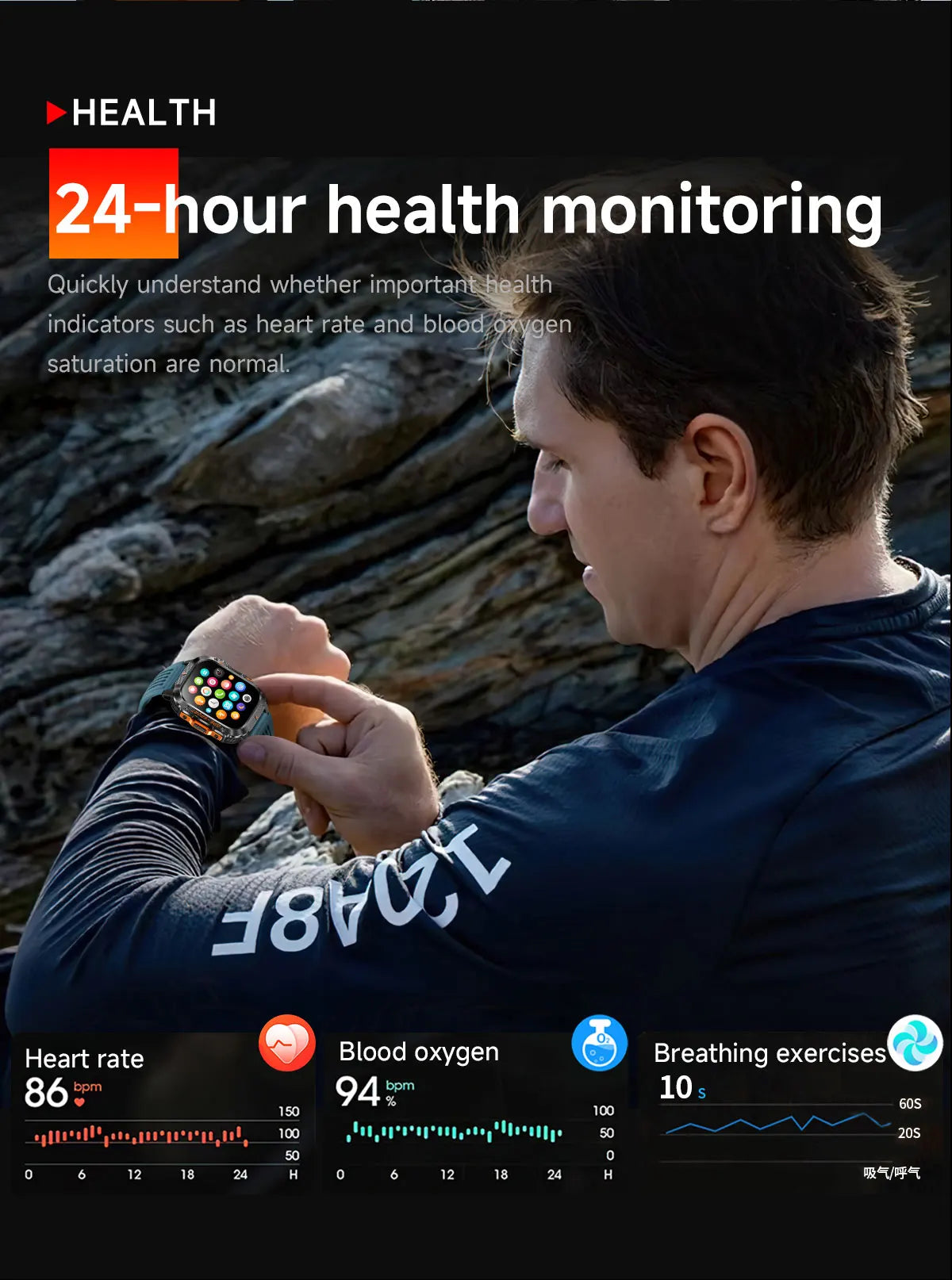 Military GPS Smartwatch With Compass 3ATM Waterproof For Men Women