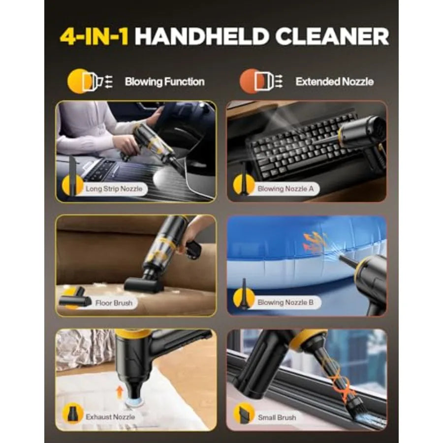Handheld Vacuum Cleaner for Car and Office Desk Use, ABS Plastic Body, Black Color, 21000Pa Suction with Brushless Motor and LE