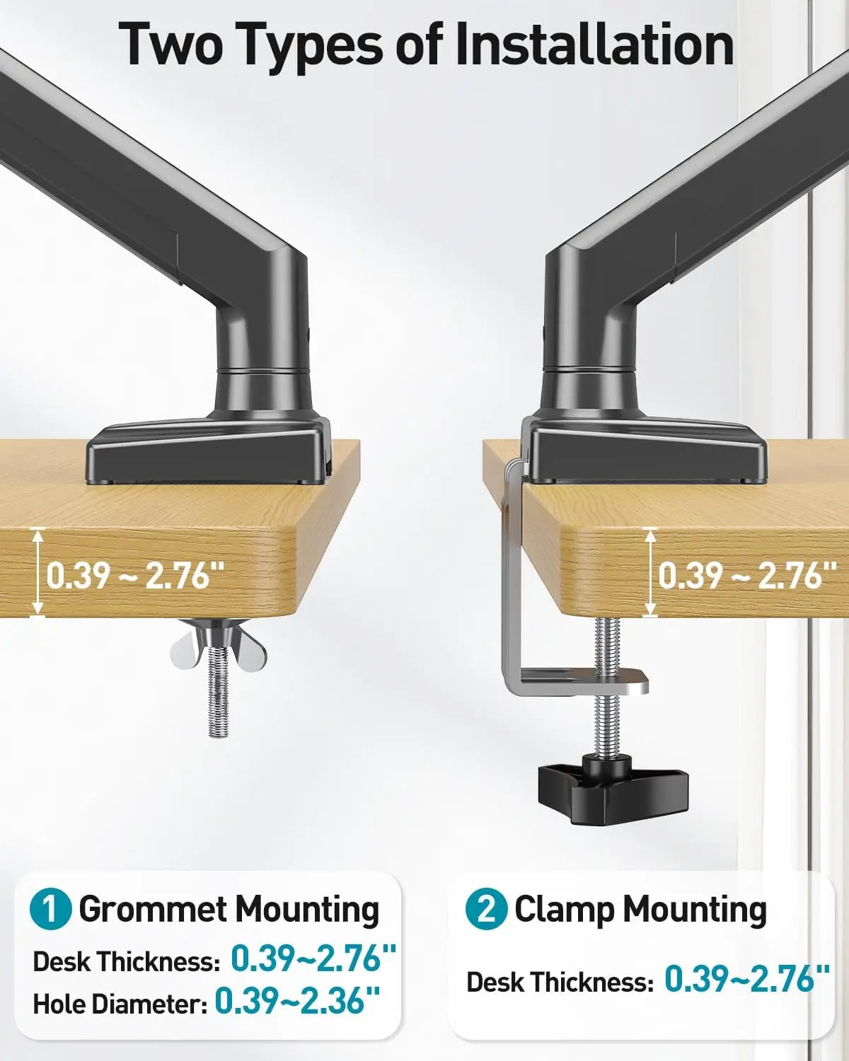 Dual Monitor Arm Desk Mount for 13-32" Screens, Holds 4.4-22lbs, VESA 75/100, Adjustable Double Stand with Clamp/Grommet Base, Black
