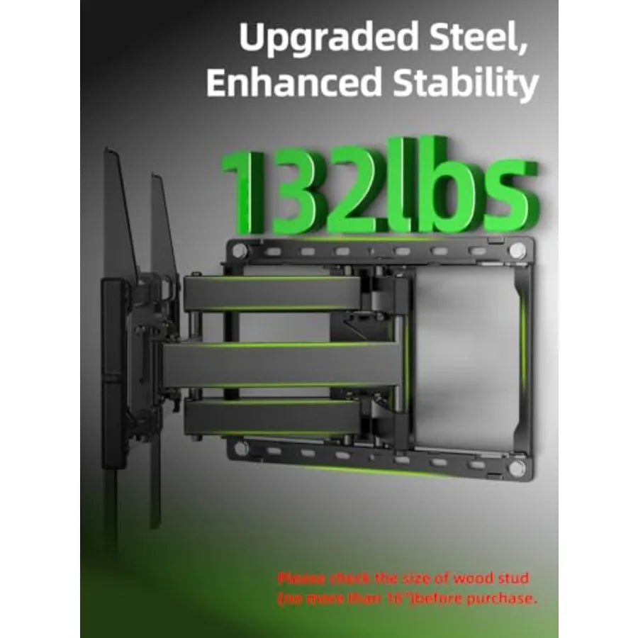 Full Motion TV Wall Mount for Most 42-90 inch Flat Screen/LED/4K, TV Mount Bracket Dual Swivel Articulating Tilt 6 Arms, Max 16" Wood Studs, VESA 600x400mm, Holds up to 132lbs