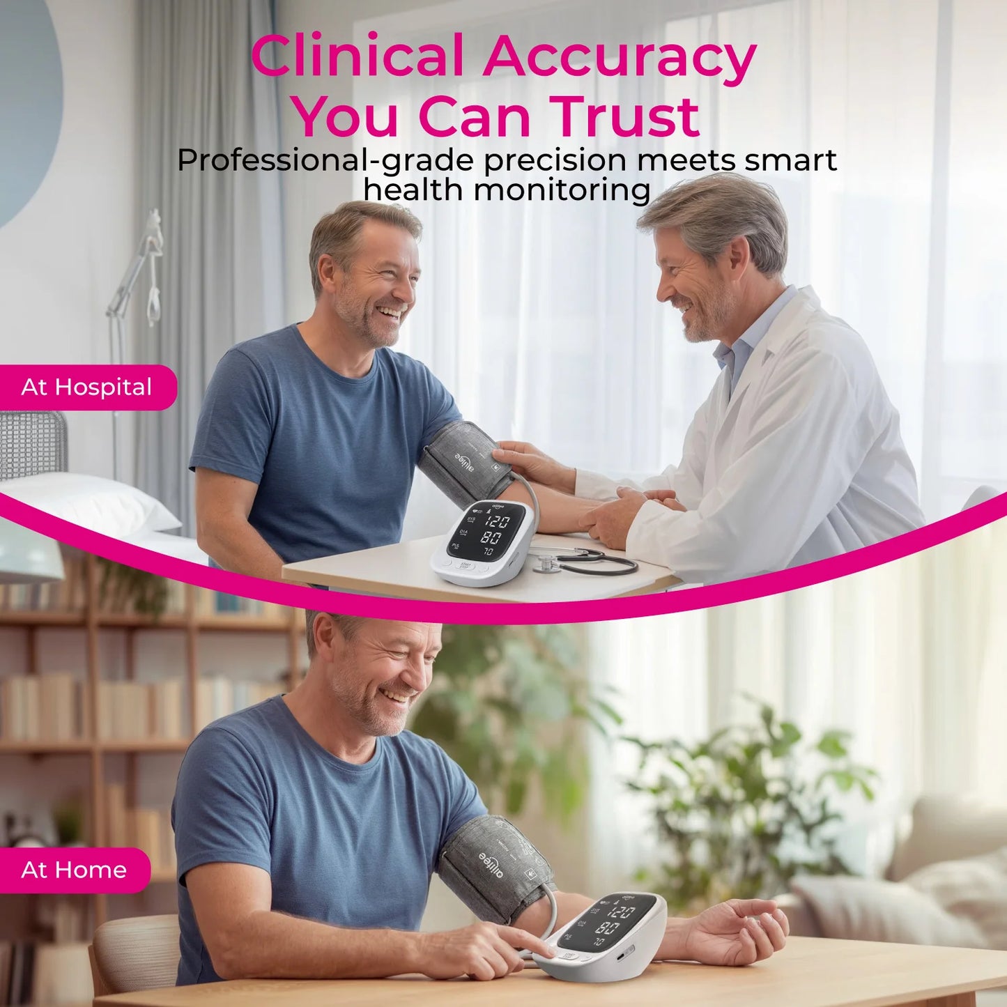 AILIFEE Upper Arm Blood Pressure Monitors for Home Use with Clear LED Backlit Display, Adjustable BP Cuff, Dual-User Mode & Voice Announcement, AES-U181