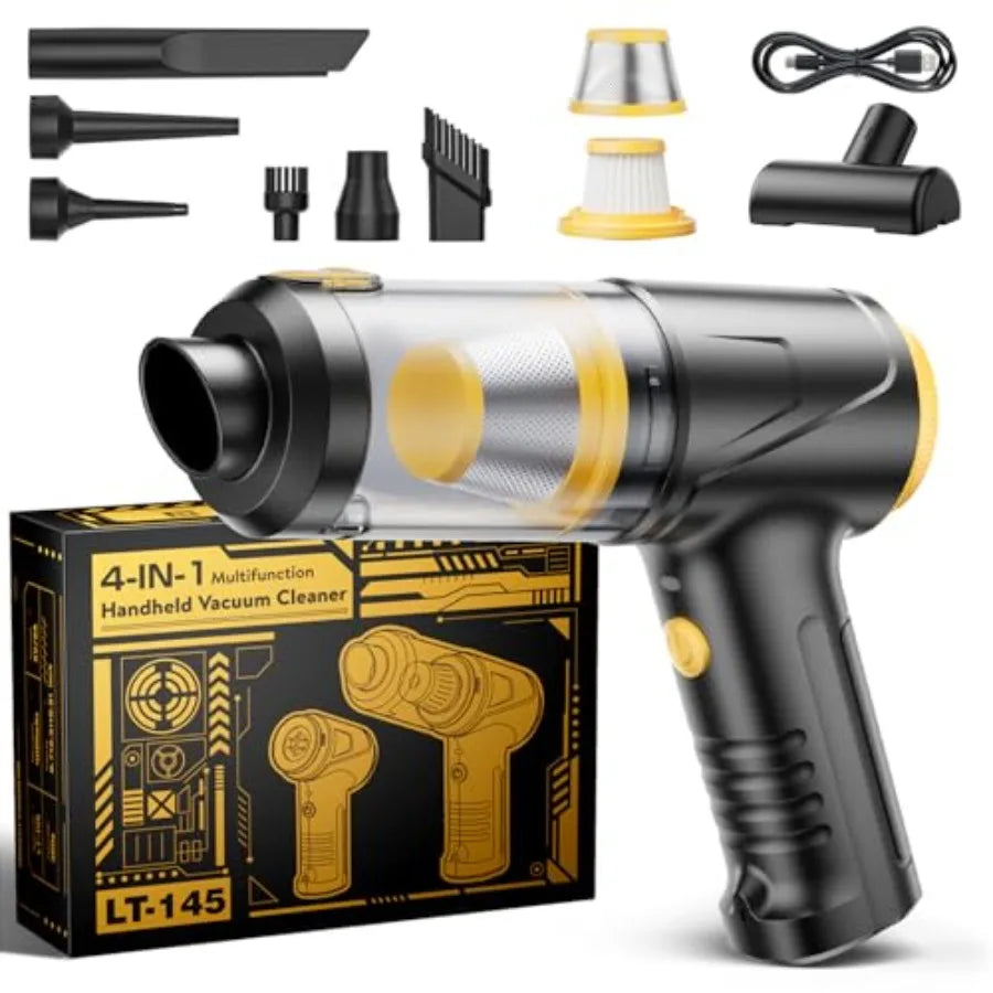 Handheld Vacuum Cleaner for Car and Office Desk Use, ABS Plastic Body, Black Color, 21000Pa Suction with Brushless Motor and LE